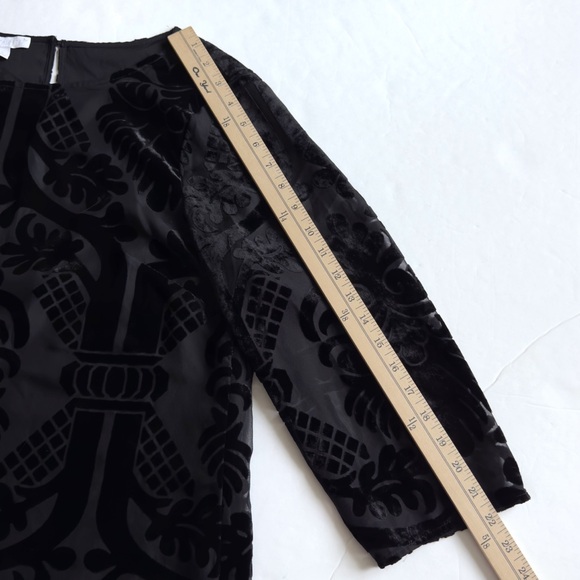 Talbots RSVP Burnout Velvet Blouse Large Black Sheer Dressy Lined Dark Romantic - Picture 10 of 11